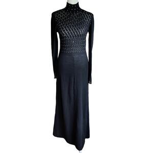 Palena Knit Mock Neck‎ Evening Dress Rhinestones Size 10 True 60s Vintage EUC